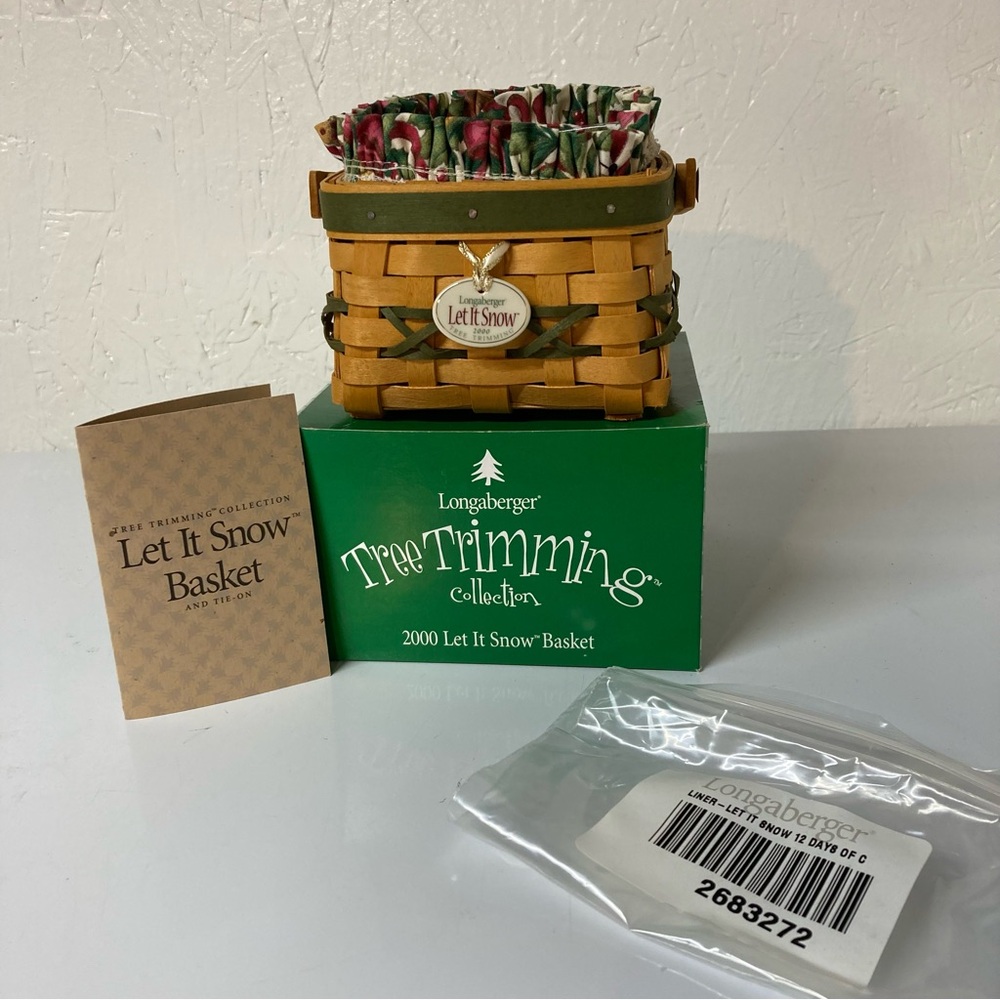 Longaberger 2nd Tree Trimming Let It Snow Basket 2000 Box Liner Protector Tie On